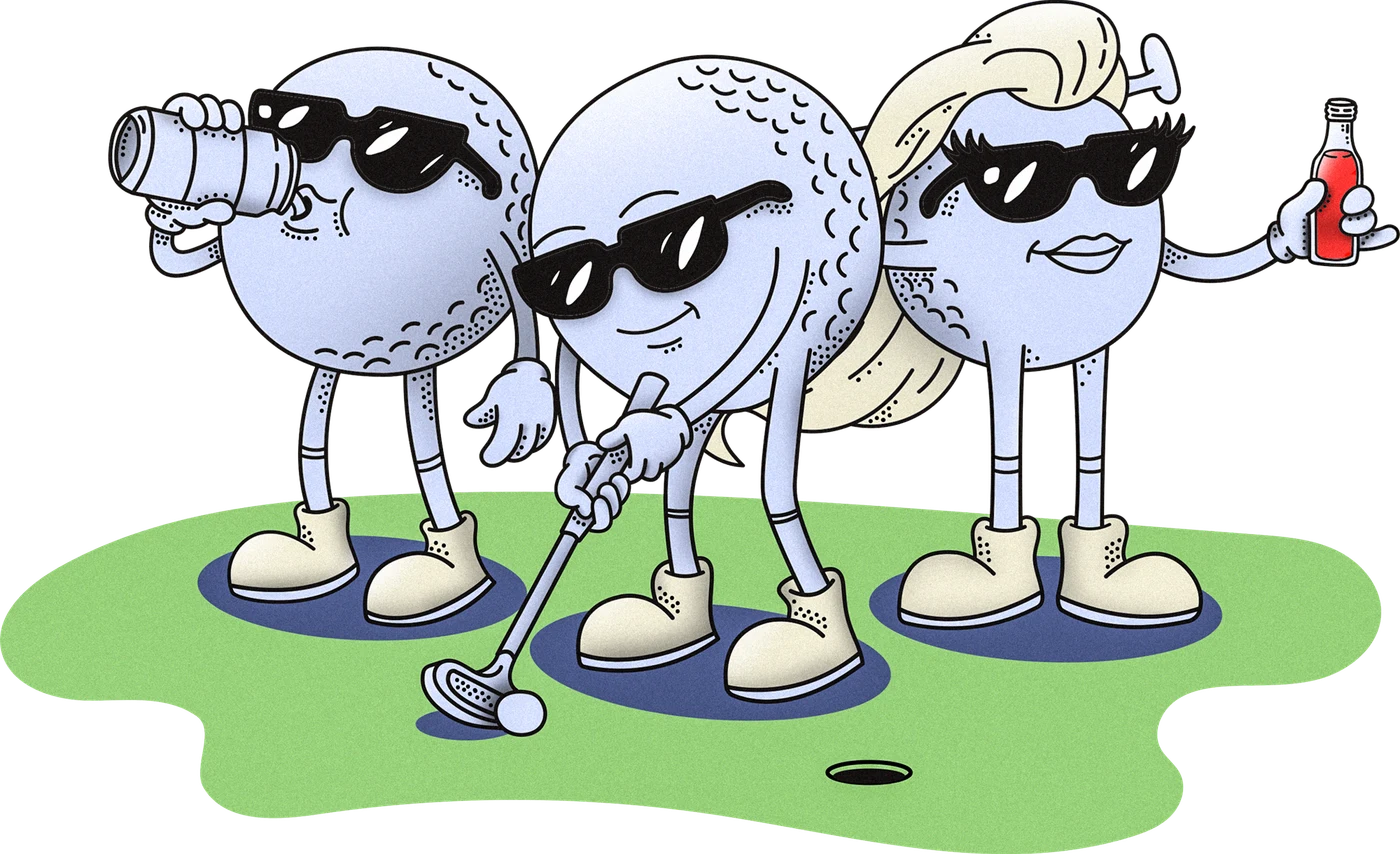 Tipsy Putt golf-ball mascots ready for Bottomless Fridays